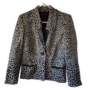Lafayette 148 Blazer Sz 6 Wool Tweed Textured Embroidered Polka 1 Button